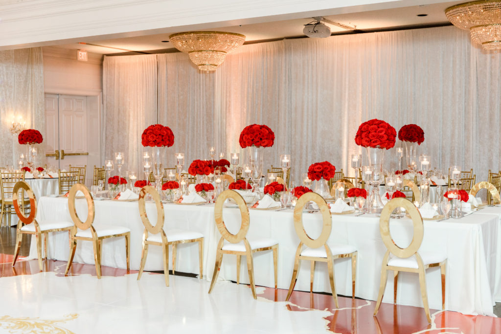 red white and gold wedding decor in Bethesda Maryland statuesque events