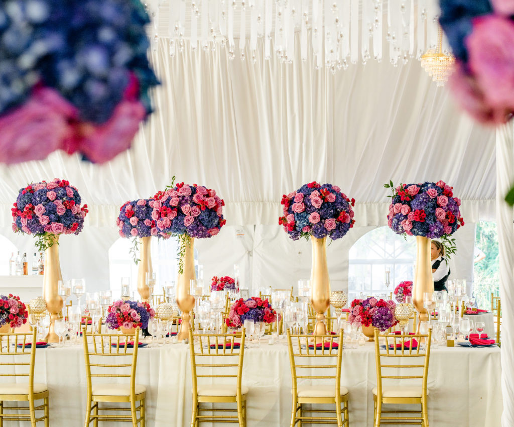 Fuschia, purple and blue wedding decor statuesque events maryland wedding planner