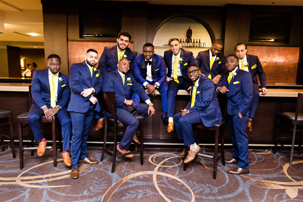 blue groom and groomsmen suits tux miguel wilson collection statuesque events maryland wedding planner