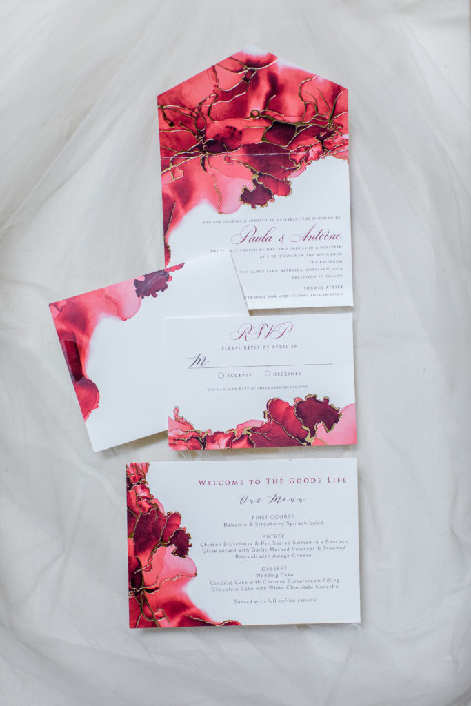 red and white wedding invitations statuesque events