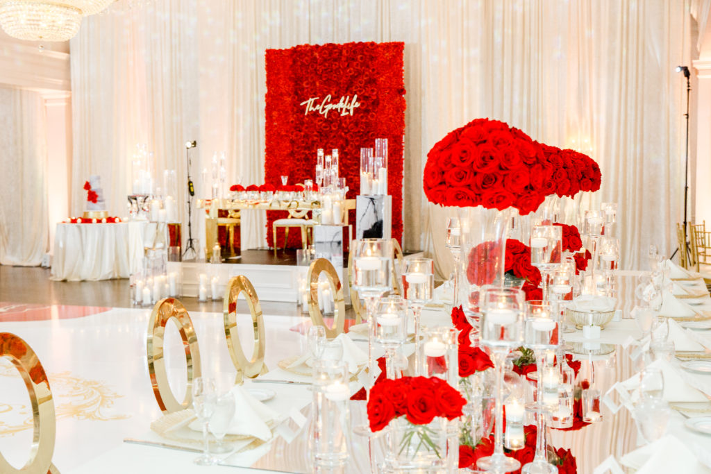 red white and gold wedding decor in Bethesda Maryland statuesque events