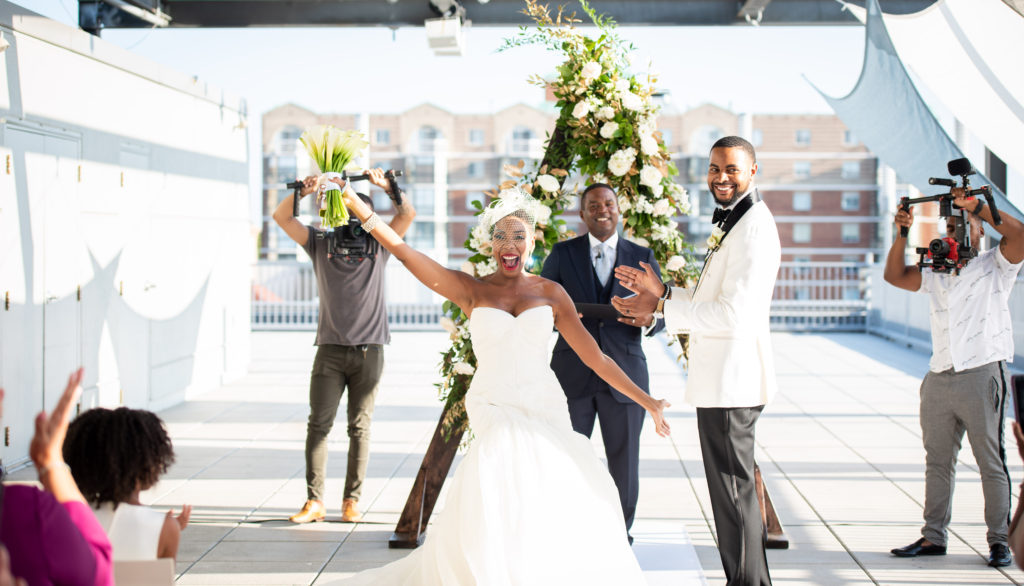 triangle wedding ceremony arch maryland rooftop wedding statuesque events